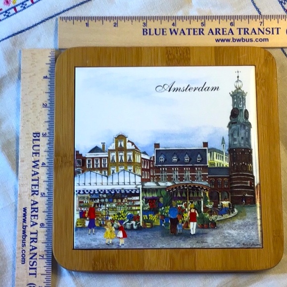 DELFTWARE 🇳🇱 AMSTERDAM TILE TRIVET BAMBOO FRAME - Picture 4 of 5